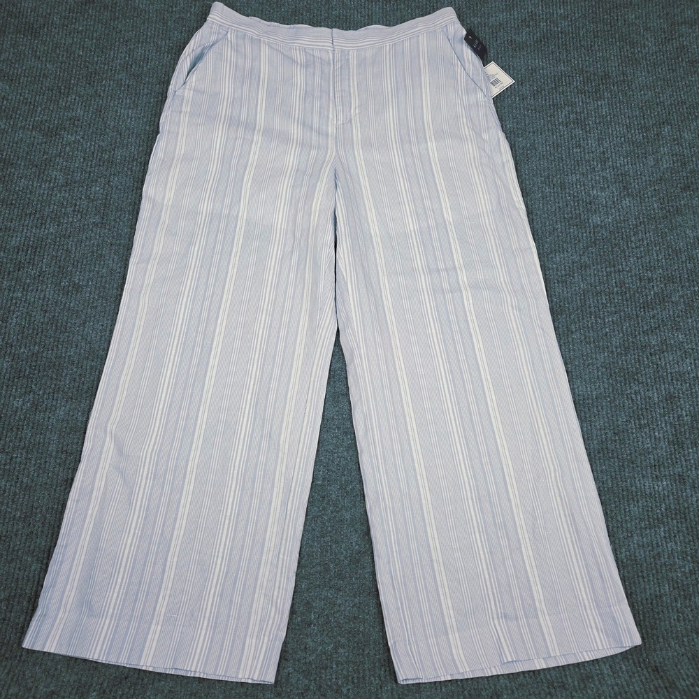 Kaari Blue Womens XL Blue Stripe Everyday Essentials Wide Leg Soft Pants 739P054